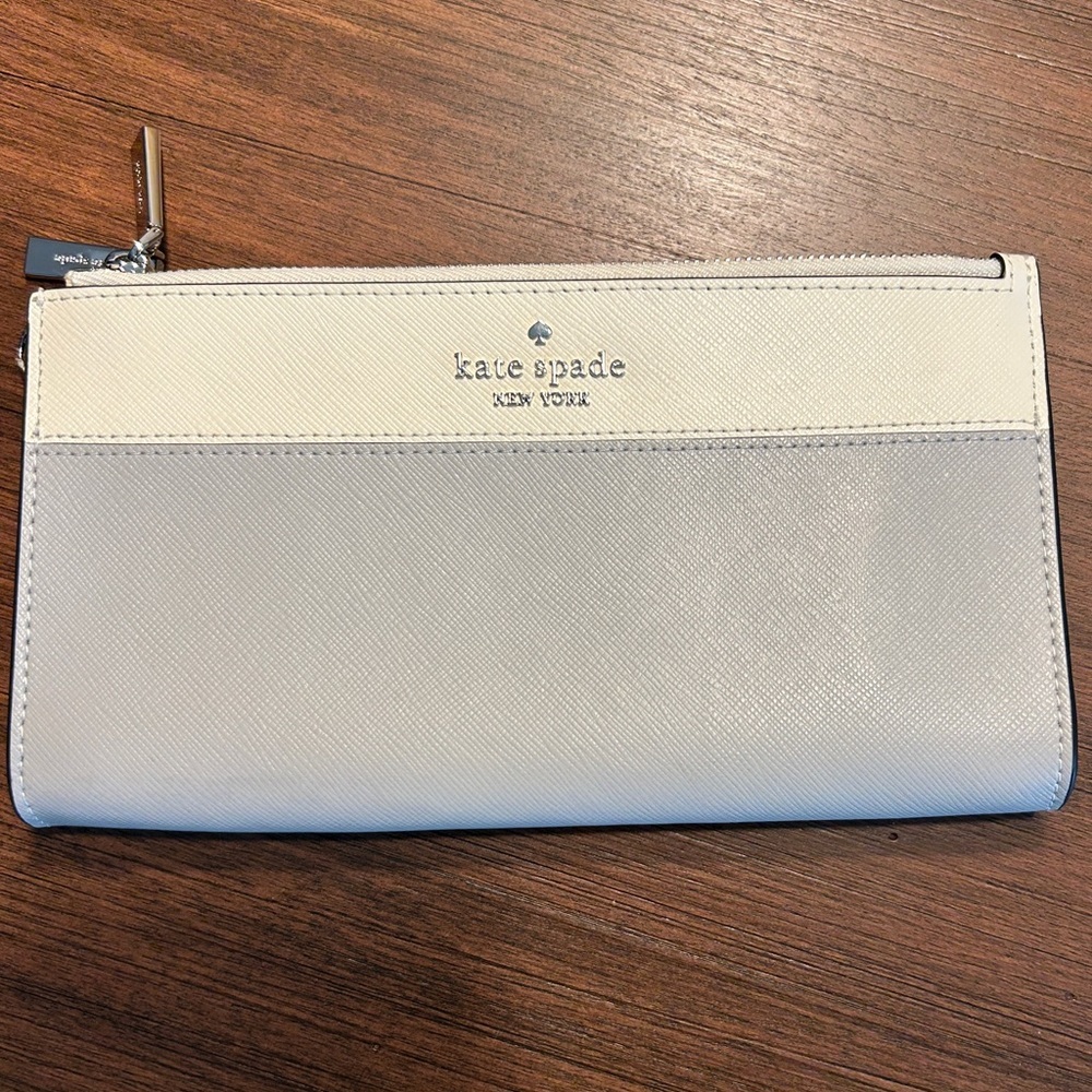 Kate Spade Madison Double Zip Wallet Colorblock Saffiano Leather, Gray *No Strap